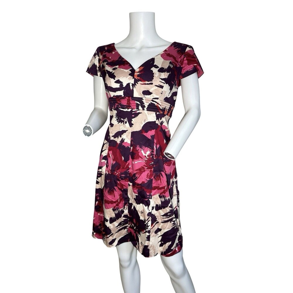 Donna Ricco New York Women’s Floral V Neck Short Sleeve A-Line Dress Size 8 P